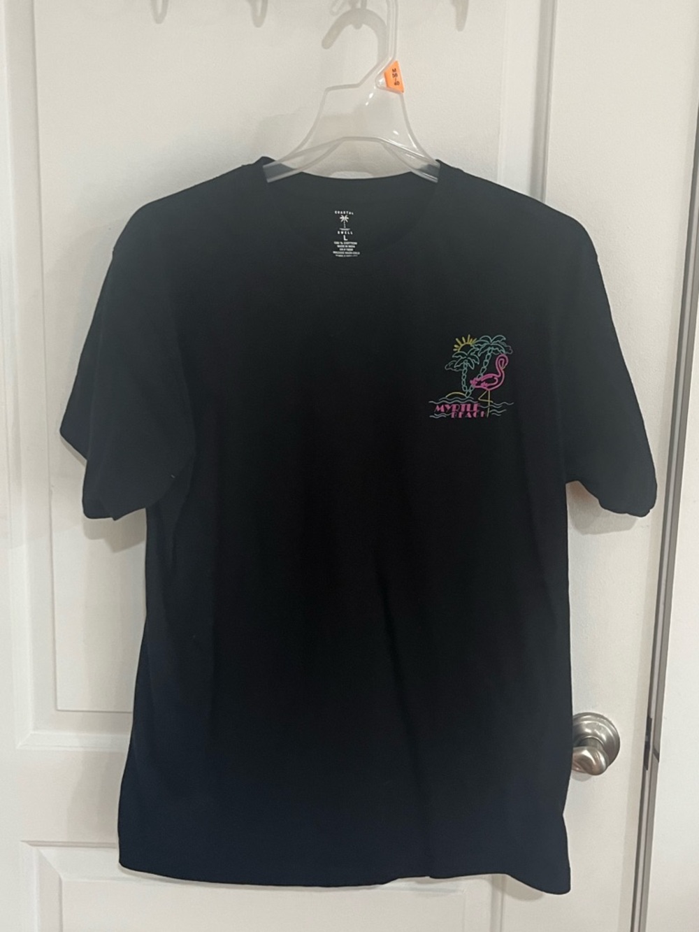 Black Short Sleeve Tee with Neon Flamingo Graphic